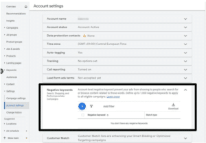 Creating negative keywords lists in Google Ads